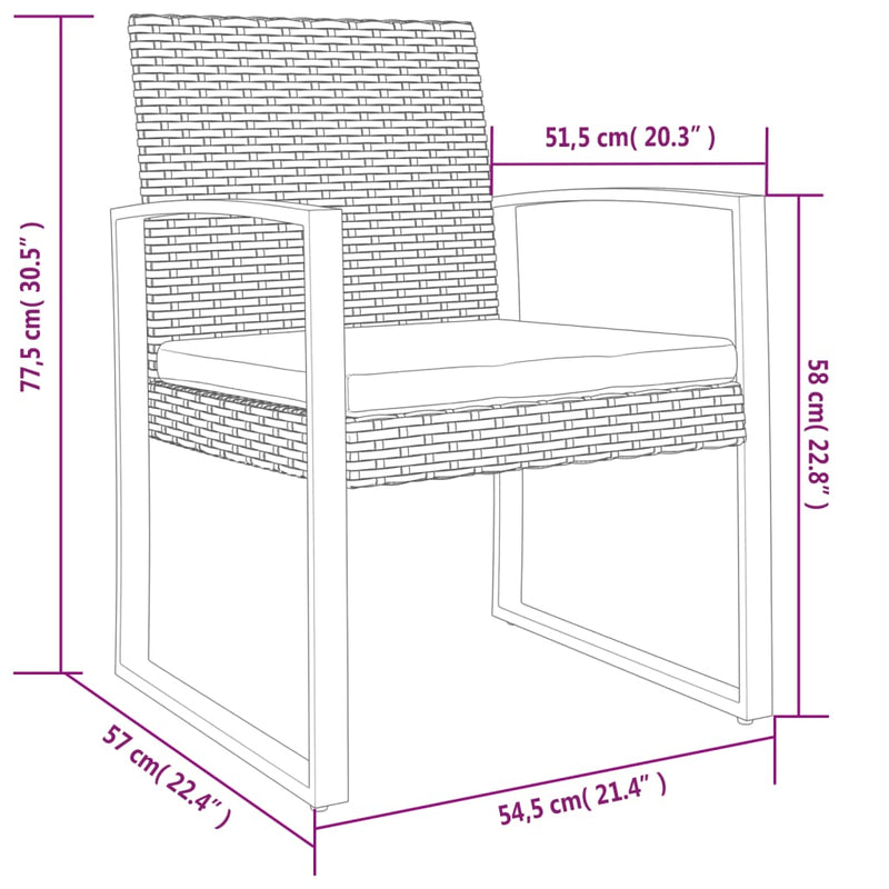 Garden Dining Chairs 2 pcs Black PP Rattan