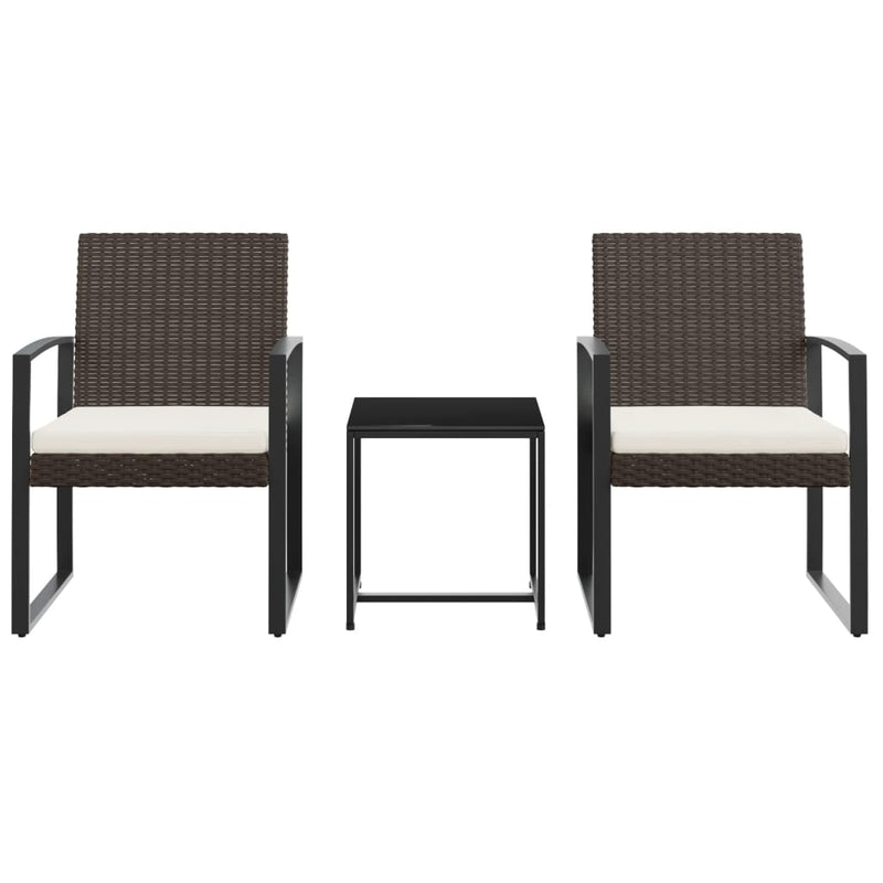 3 piece Garden Dining Set with Cushions Brown PP Rattan