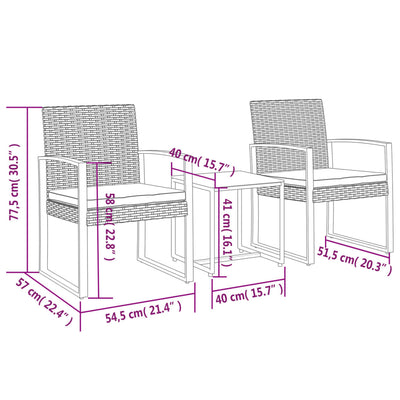 3 piece Garden Dining Set with Cushions Brown PP Rattan