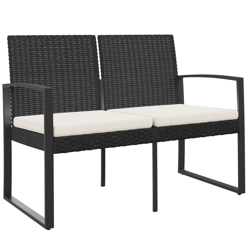 2-Seater Garden Bench with Cushions Black PP Rattan