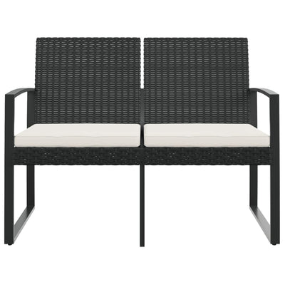 2-Seater Garden Bench with Cushions Black PP Rattan