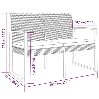 2-Seater Garden Bench with Cushions Black PP Rattan