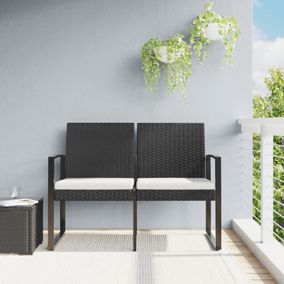 2-Seater Garden Bench with Cushions Black PP Rattan