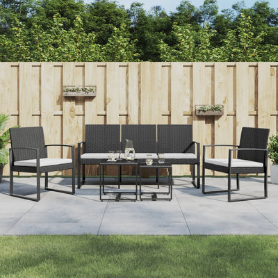 5 piece Garden Dining Set with Cushions Black PP Rattan