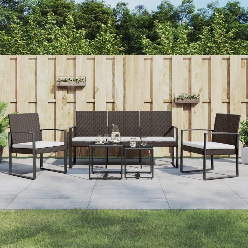 5 piece Garden Dining Set with Cushions Brown PP Rattan