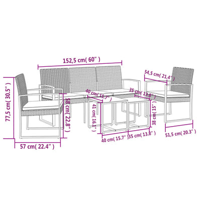 5 piece Garden Dining Set with Cushions Dark Grey PP Rattan