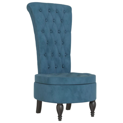 High Back Chair Blue Velvet Button Design