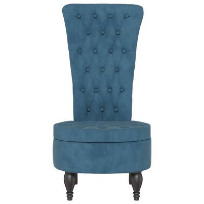 High Back Chair Blue Velvet Button Design