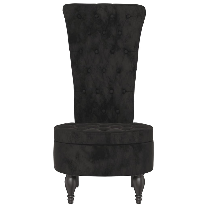 High Back Chair Black Velvet Button Design