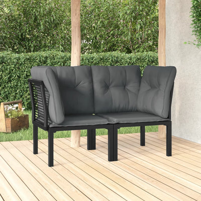 Garden Corner Chairs with Cushions 2 pcs Black&Grey Poly Rattan