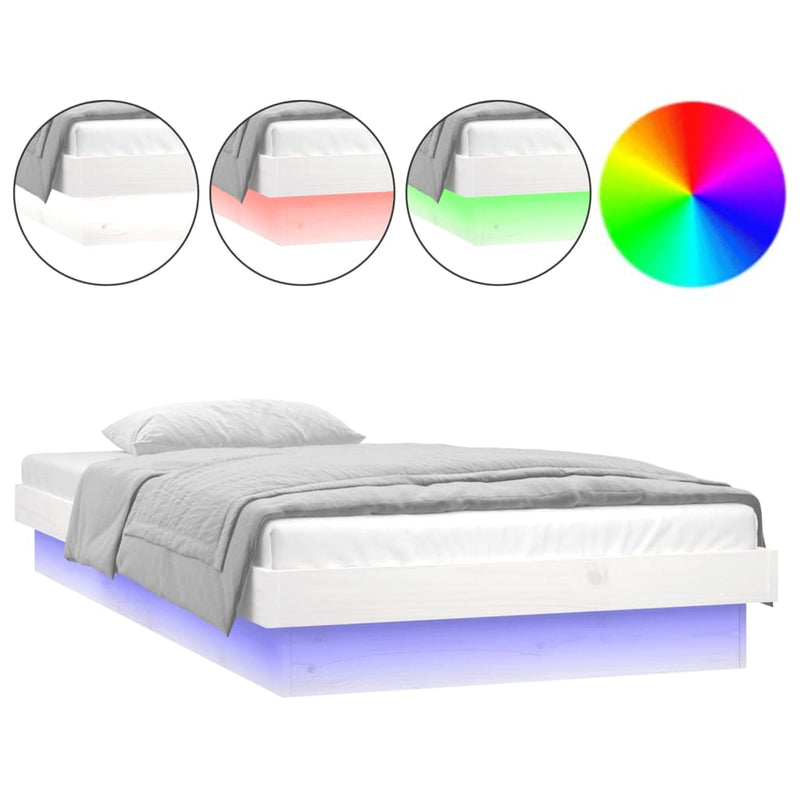 LED Bed Frame White 92x187 cm Single Solid Wood