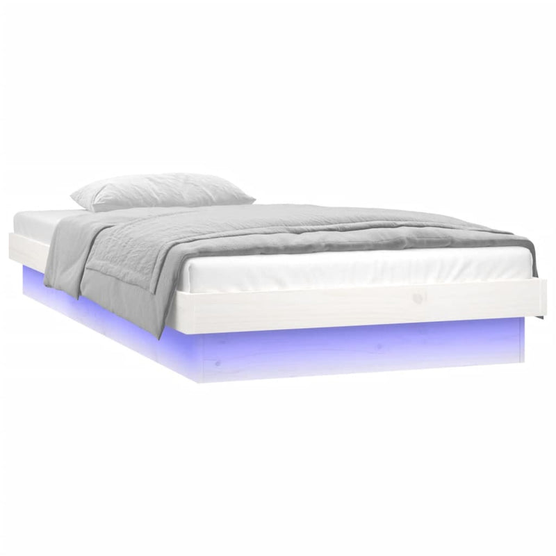 LED Bed Frame White 92x187 cm Single Solid Wood