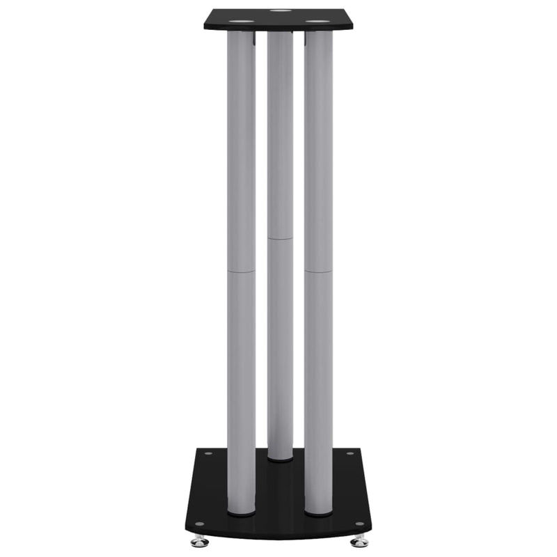 Speaker Stands 2pcs Black&Silver Tempered Glass 3 Pillars Design