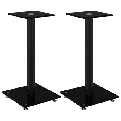 Speaker Stands 2 pcs Black Tempered Glass 1 Pillar Design