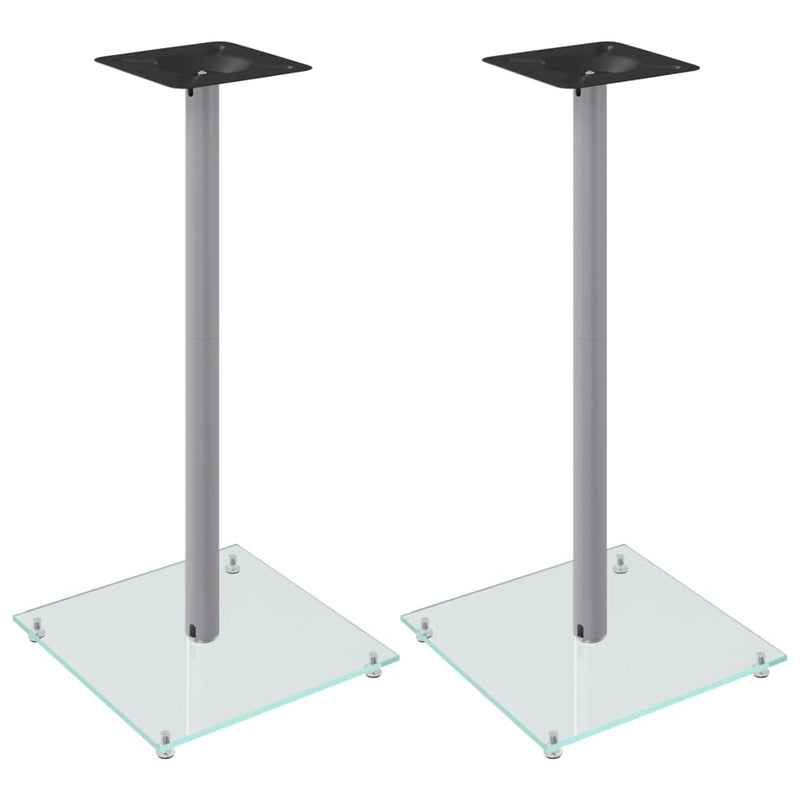 Speaker Stands 2 pcs Silver Tempered Glass 1 Pillar Design