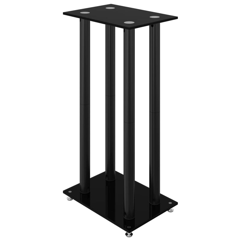 Speaker Stands 2 pcs Black Tempered Glass 4 Pillars Design