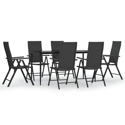 7 Piece Garden Dining Set Black Poly Rattan