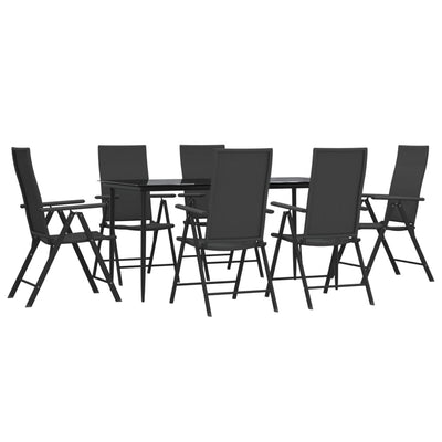 7 Piece Garden Dining Set Black Poly Rattan