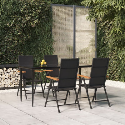 5 Piece Garden Dining Set Black and Brown Poly Rattan