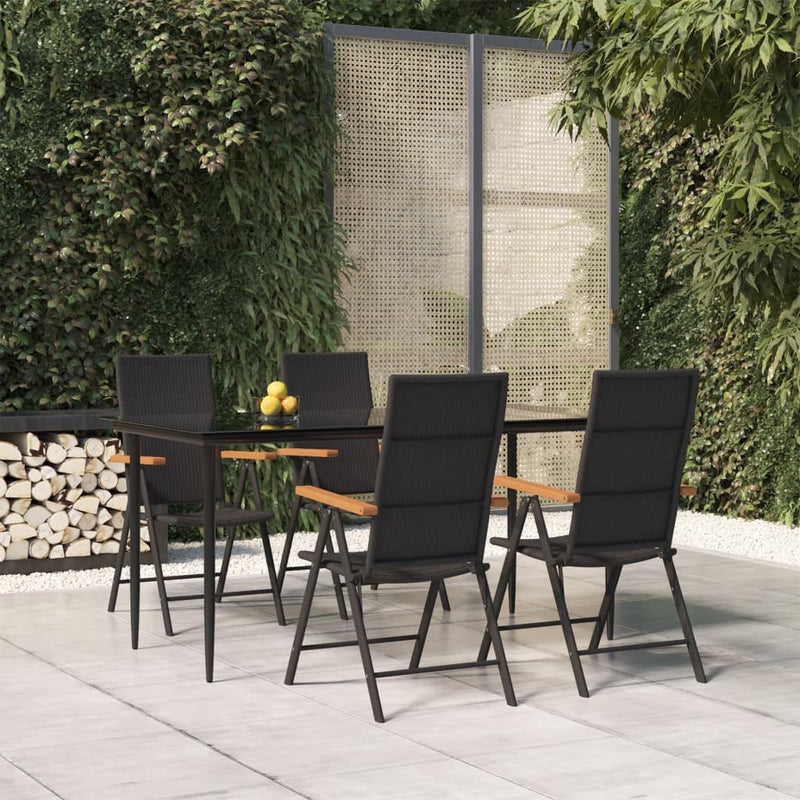 5 Piece Garden Dining Set Black and Brown Poly Rattan