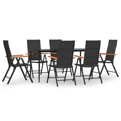 7 Piece Garden Dining Set Black and Brown Poly Rattan