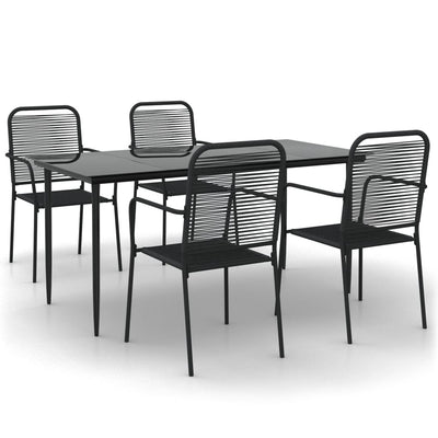 5 Piece Garden Dining Set Black Cotton Rope and Steel