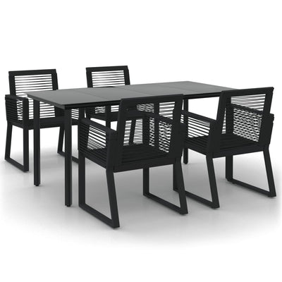 5 Piece Garden Dining Set Black PVC Rattan