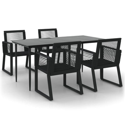 5 Piece Garden Dining Set Black PVC Rattan