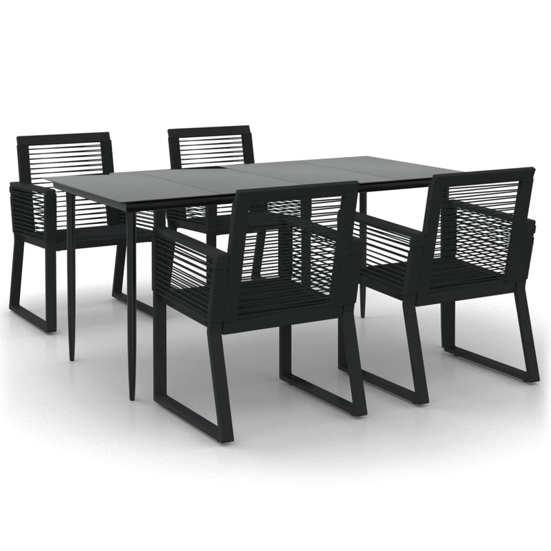 5 Piece Garden Dining Set Black PVC Rattan