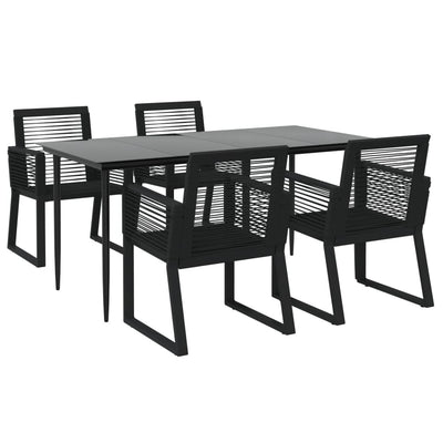 5 Piece Garden Dining Set Black PVC Rattan