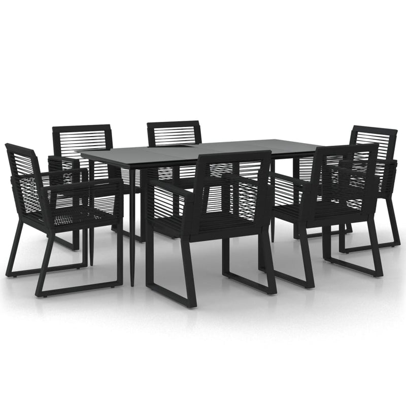 7 Piece Garden Dining Set Black PVC Rattan