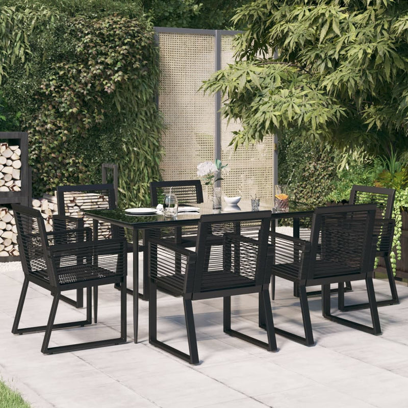 7 Piece Garden Dining Set Black PVC Rattan