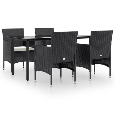 5 Piece Garden Dining Set with Cushions Black