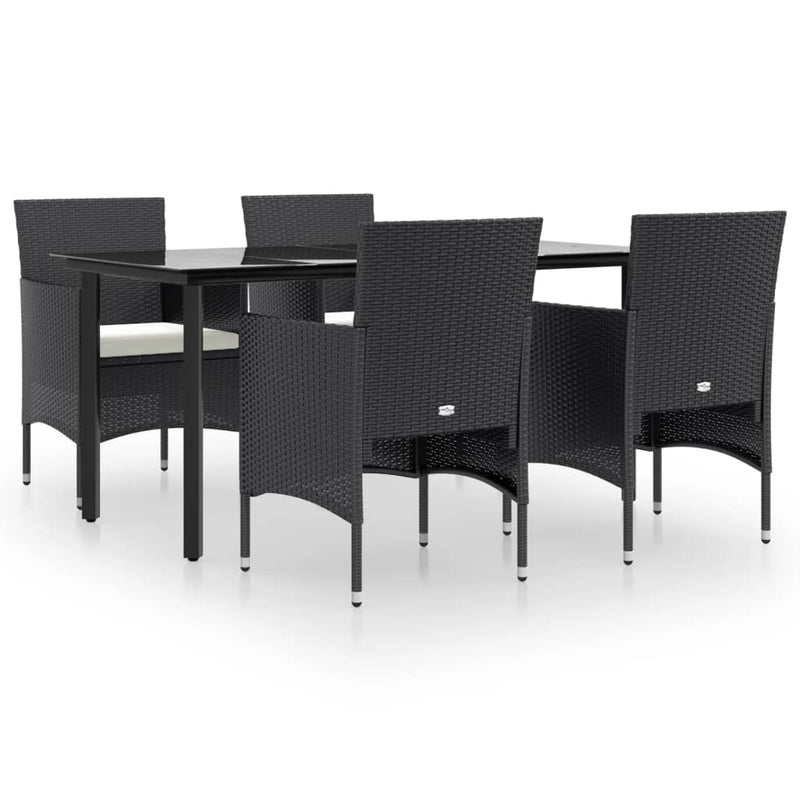 5 Piece Garden Dining Set with Cushions Black