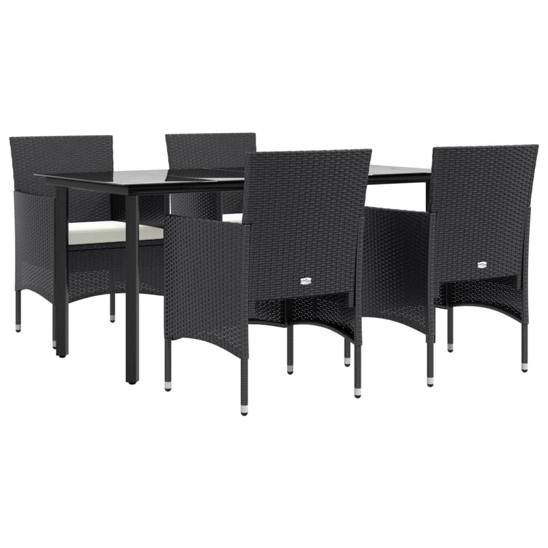 5 Piece Garden Dining Set with Cushions Black