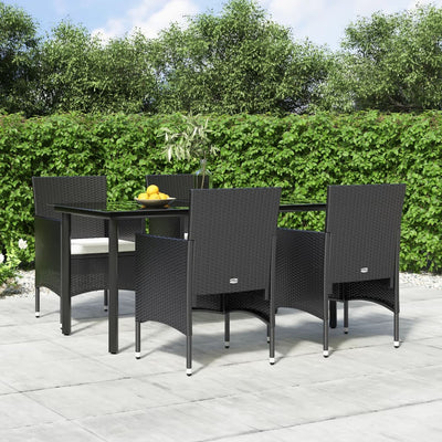 5 Piece Garden Dining Set with Cushions Black