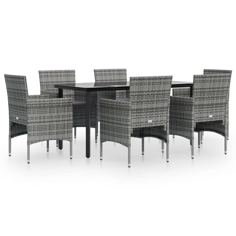 7 Piece Garden Dining Set with Cushions Grey and Black