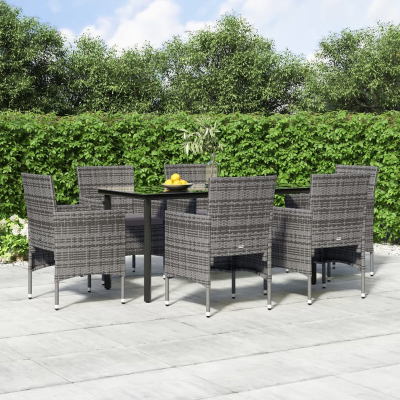 7 Piece Garden Dining Set with Cushions Grey and Black