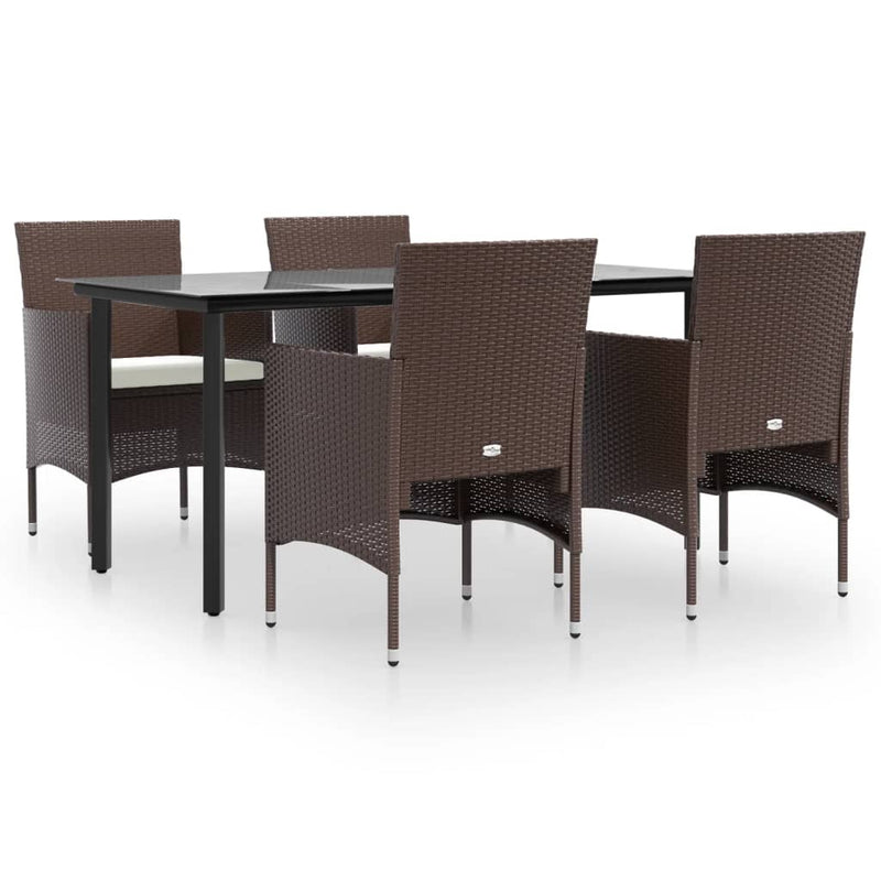 5 Piece Garden Dining Set with Cushions Brown and Black