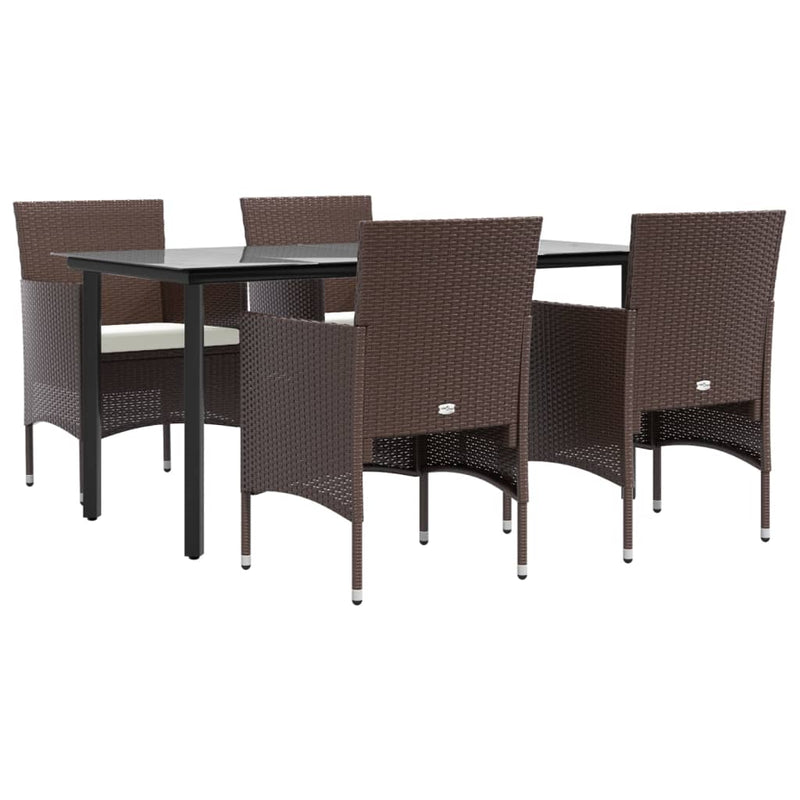 5 Piece Garden Dining Set with Cushions Brown and Black