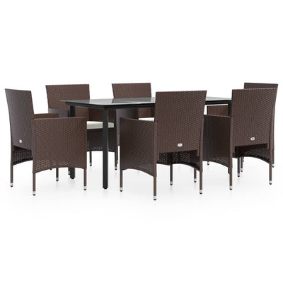 7 Piece Garden Dining Set with Cushions Brown and Black