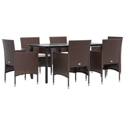 7 Piece Garden Dining Set with Cushions Brown and Black