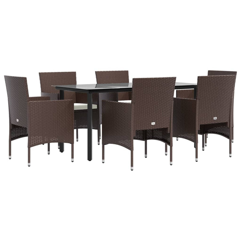 7 Piece Garden Dining Set with Cushions Brown and Black