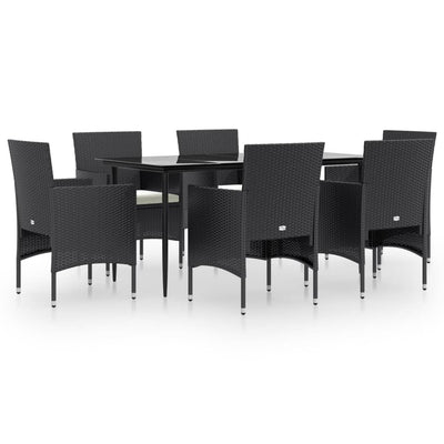 7 Piece Garden Dining Set with Cushions Black