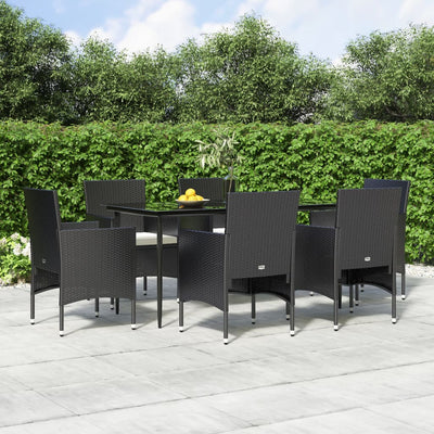 7 Piece Garden Dining Set with Cushions Black