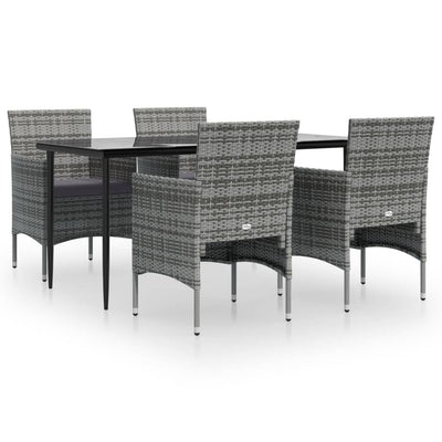 5 Piece Garden Dining Set with Cushions Grey and Black