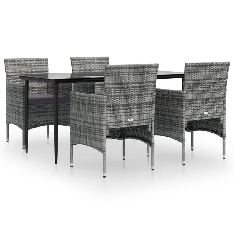 5 Piece Garden Dining Set with Cushions Grey and Black