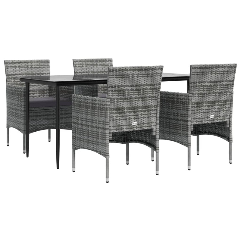 5 Piece Garden Dining Set with Cushions Grey and Black