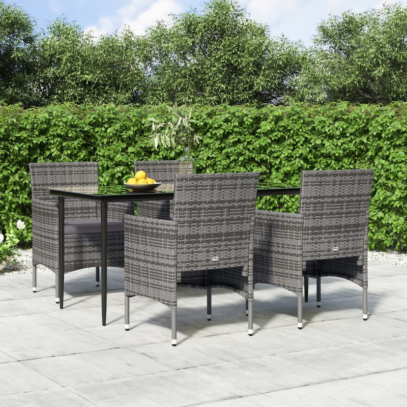 5 Piece Garden Dining Set with Cushions Grey and Black