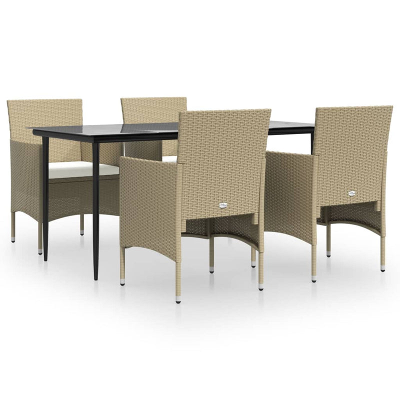 5 Piece Garden Dining Set with Cushions Beige and Black